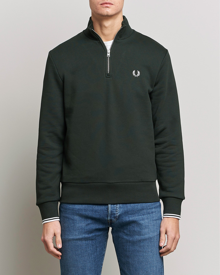 Herr | Tröjor | Fred Perry | Half Zip Sweatshirt Night Green