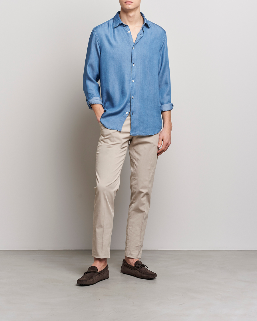 Herr | Skjortor | Altea | Soft Lyocell Denim Shirt Light Indigo