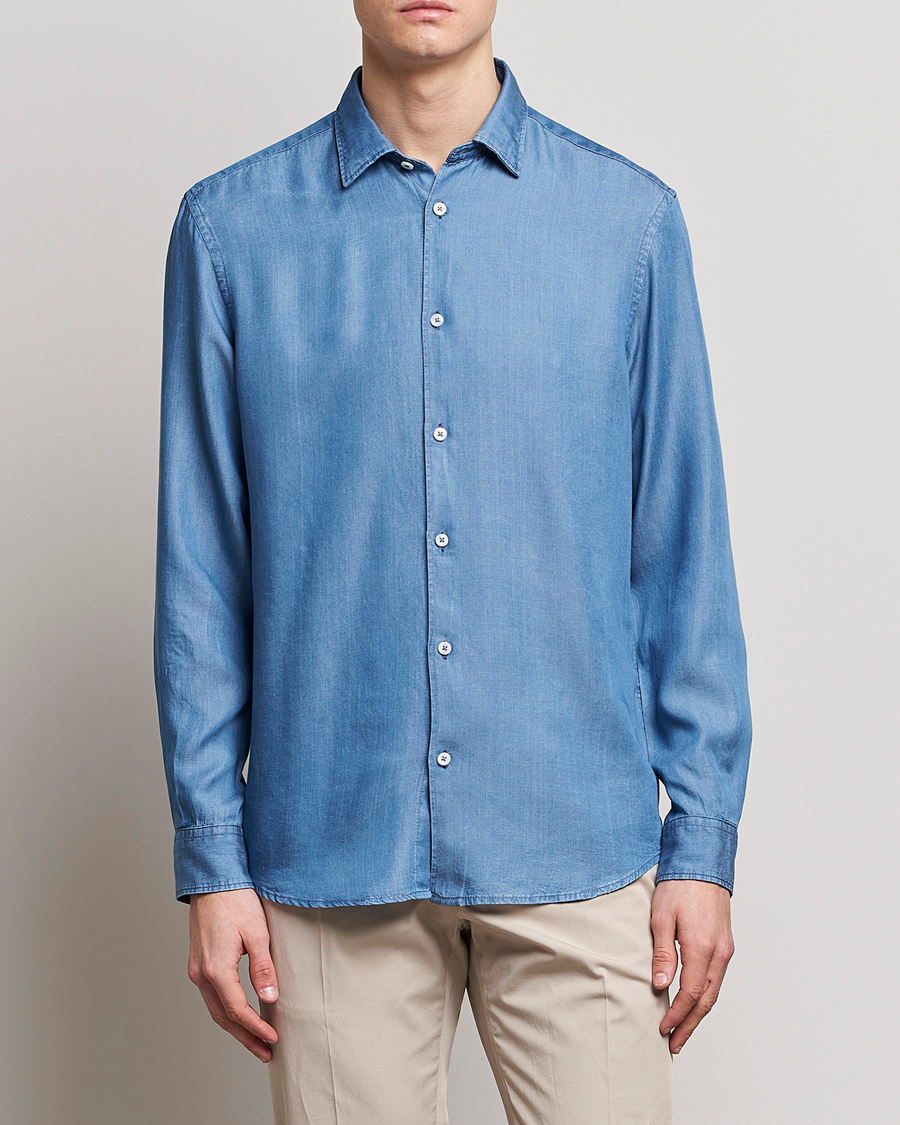 Herr | Skjortor | Altea | Soft Lyocell Denim Shirt Light Indigo