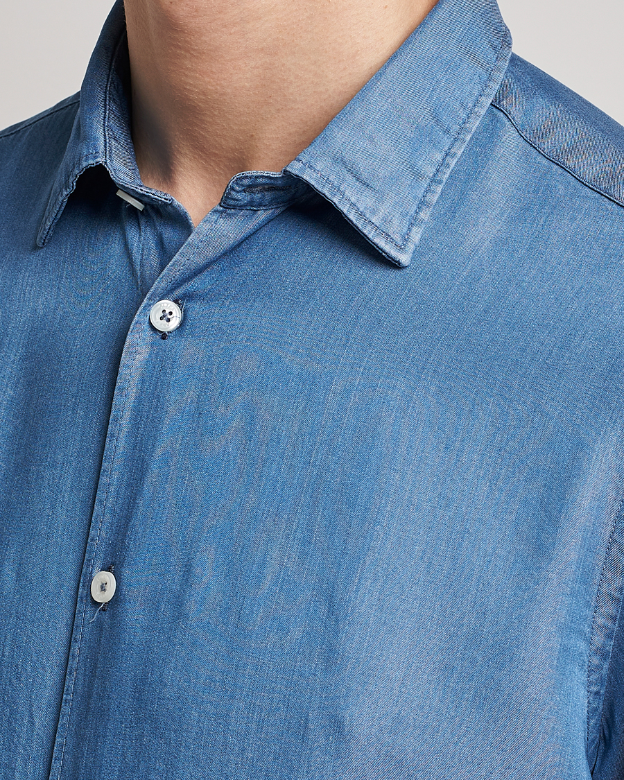 Herr | Skjortor | Altea | Soft Lyocell Denim Shirt Light Indigo