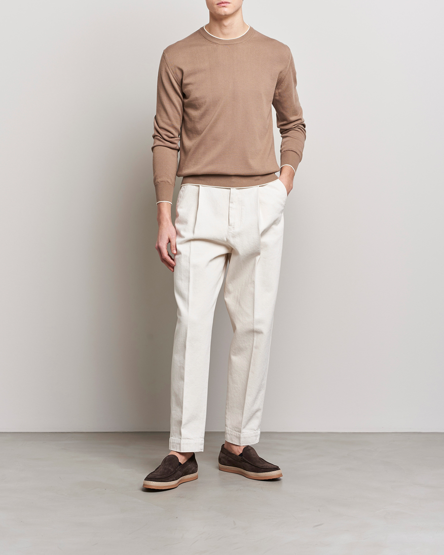 Herr | Tröjor | Altea | Soft Cotton Pullover Beige