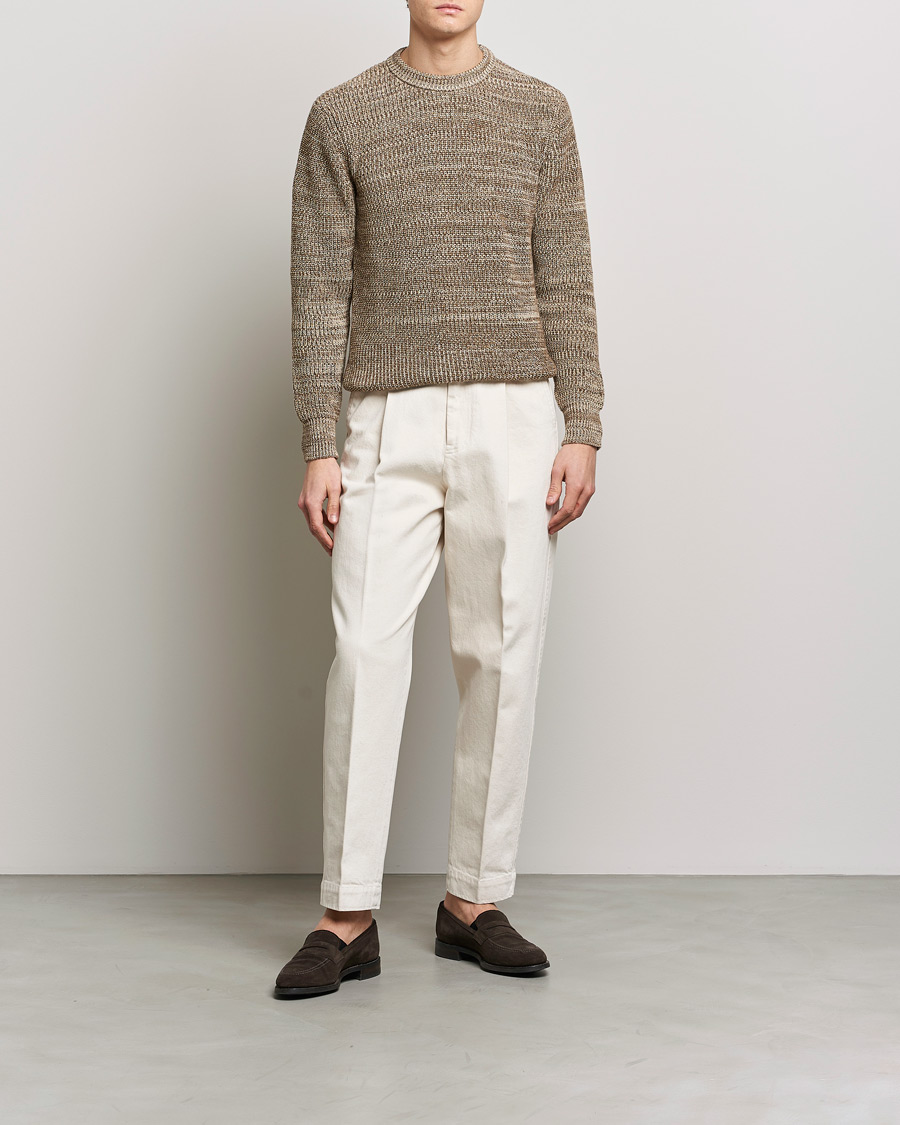 Herr | Tröjor | Altea | Rib Cotton Sweater Brown Melange