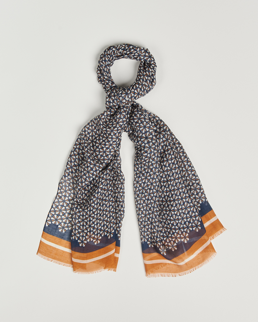 Herr | Altea Printed Linen Scarf Navy/Orange | Altea | Printed Linen Scarf Navy/Orange