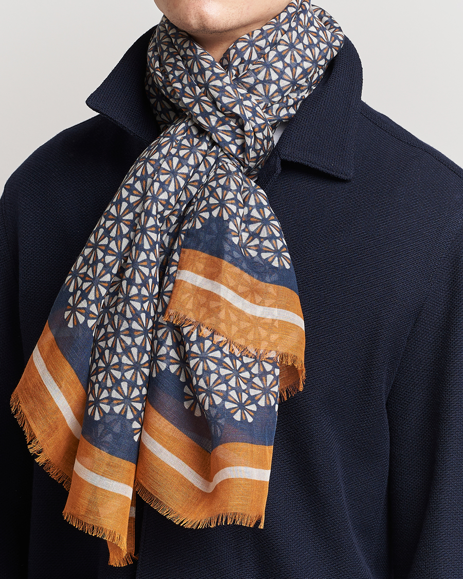 Herr |  | Altea | Printed Linen Scarf Navy/Orange