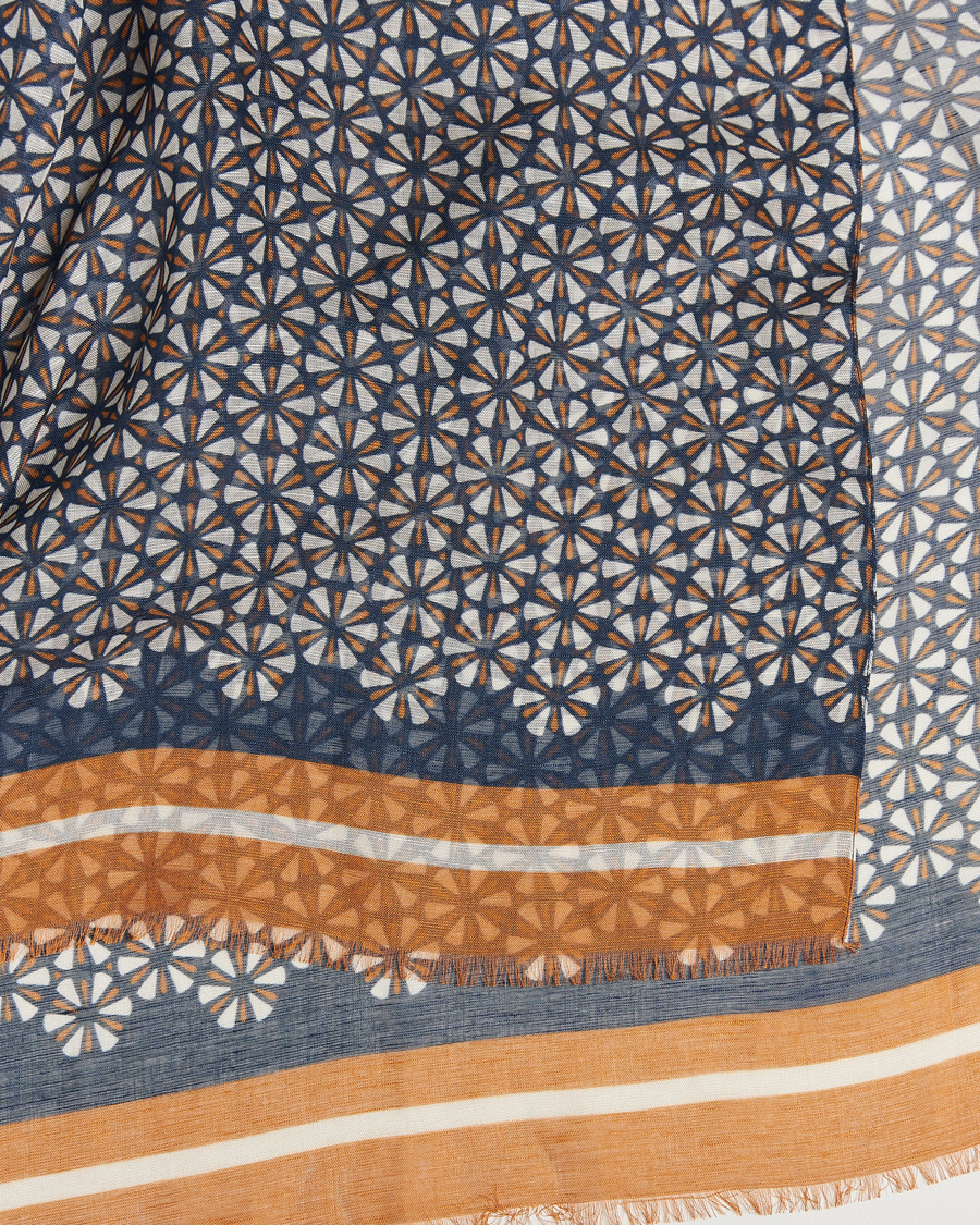 Herr | Altea Printed Linen Scarf Navy/Orange | Altea | Printed Linen Scarf Navy/Orange