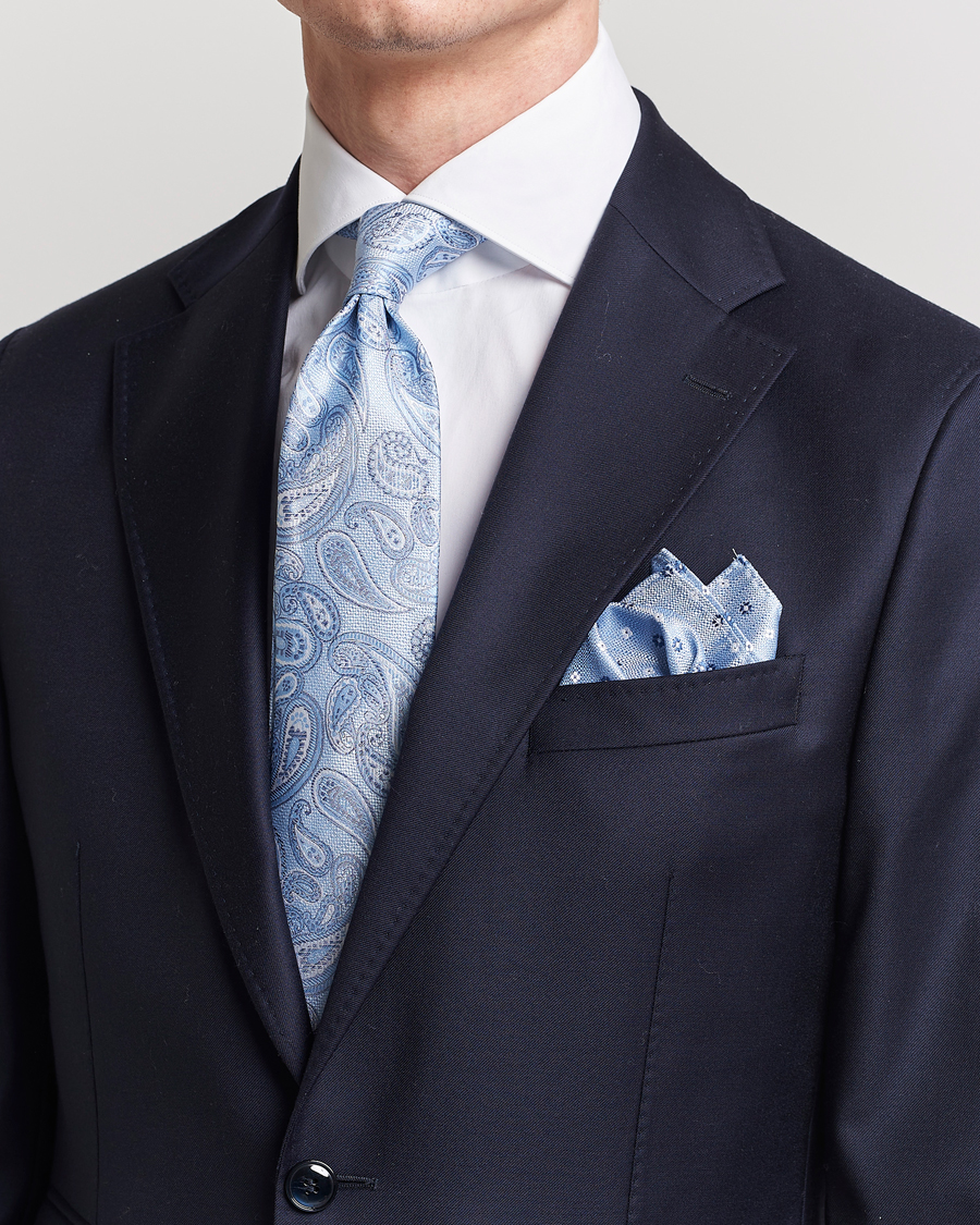 Herr | | Amanda Christensen | Box Set Silk 8cm Tie With Pocket Square Blue
