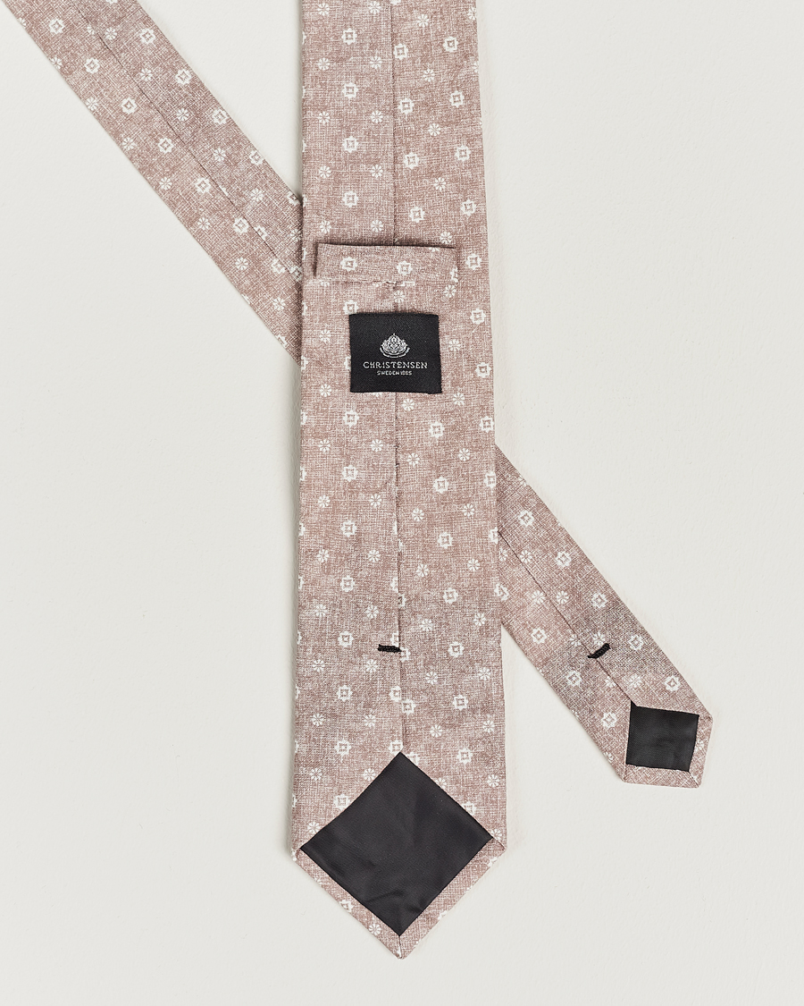 Herr | Amanda Christensen Box Set Printed Linen 8cm Tie With Pocket Square Beige | Amanda Christensen | Box Set Printed Linen 8cm Tie With Pocket Square Beige