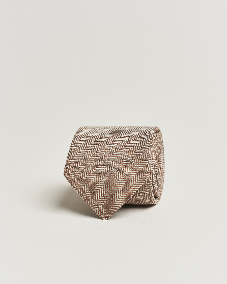 Herr | Amanda Christensen Linen Herringbone 8cm Tie Brown | Amanda Christensen | Linen Herringbone 8cm Tie Brown