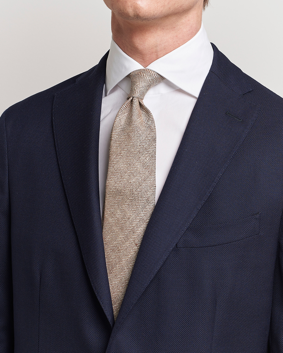 Herr | Amanda Christensen Linen Herringbone 8cm Tie Brown | Amanda Christensen | Linen Herringbone 8cm Tie Brown