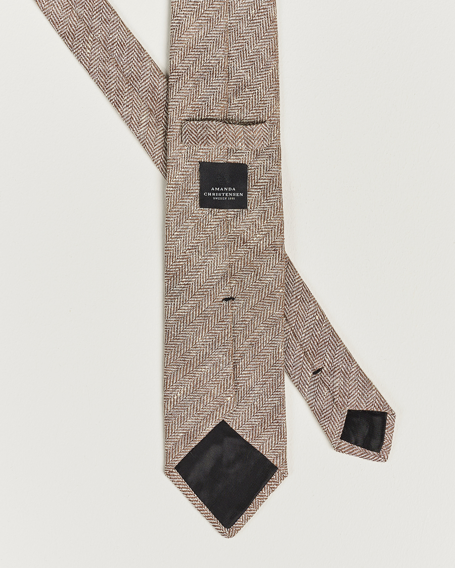 Herr | Amanda Christensen Linen Herringbone 8cm Tie Brown | Amanda Christensen | Linen Herringbone 8cm Tie Brown