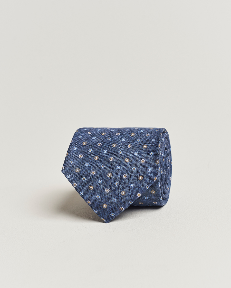 Herr | Amanda Christensen Linen Printed Medallion 8cm Tie Navy | Amanda Christensen | Linen Printed Medallion 8cm Tie Navy
