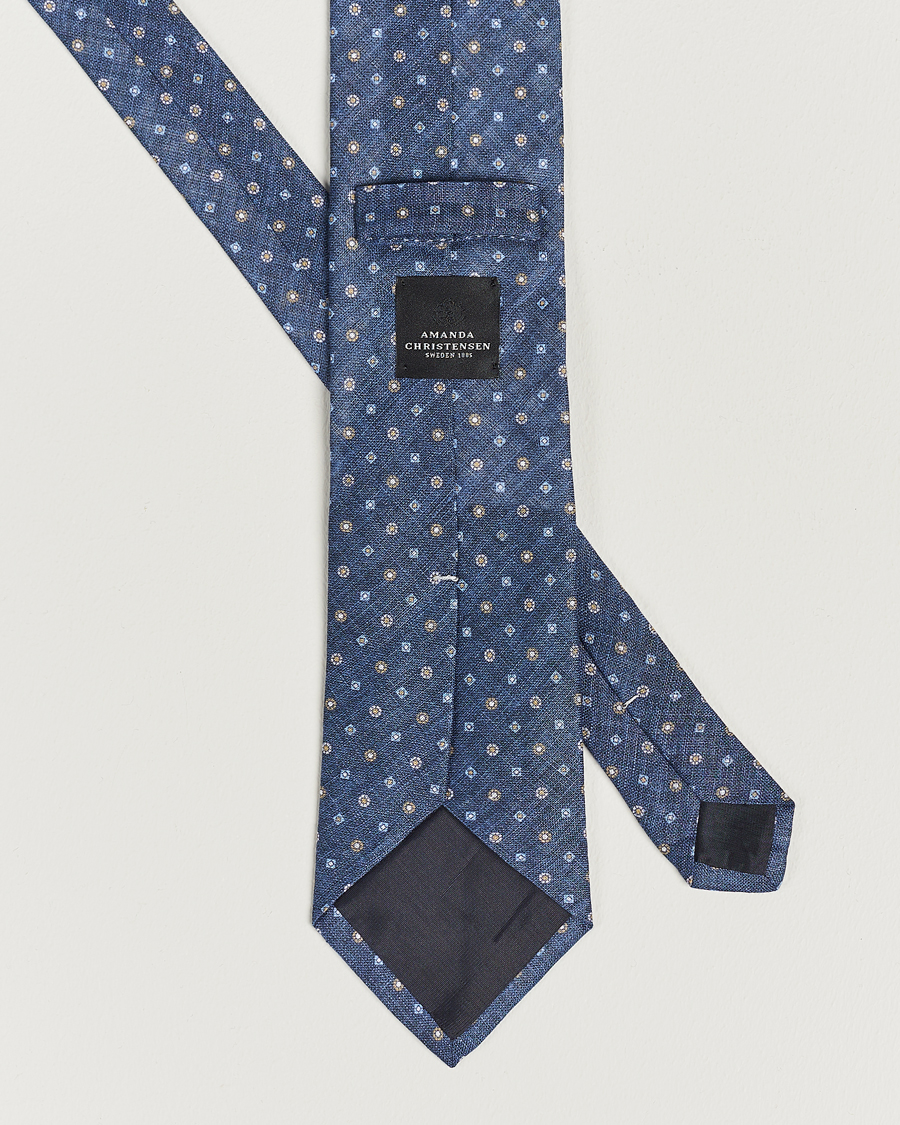 Herr | Amanda Christensen Linen Printed Medallion 8cm Tie Navy | Amanda Christensen | Linen Printed Medallion 8cm Tie Navy