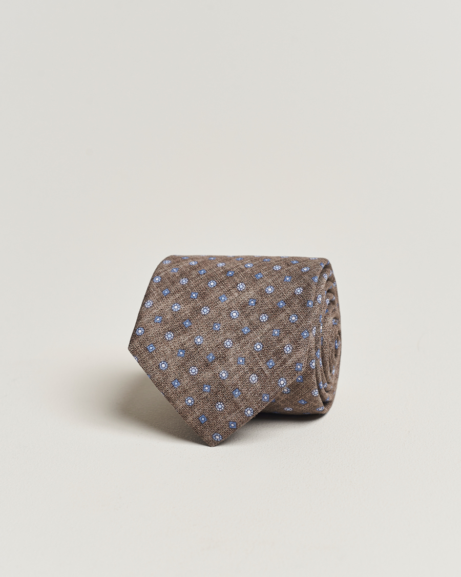 Herr | Amanda Christensen Linen Printed Medallion 8cm Tie Brown | Amanda Christensen | Linen Printed Medallion 8cm Tie Brown