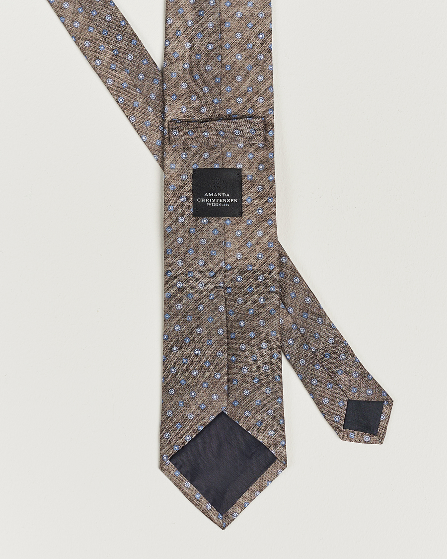 Herr | Amanda Christensen Linen Printed Medallion 8cm Tie Brown | Amanda Christensen | Linen Printed Medallion 8cm Tie Brown