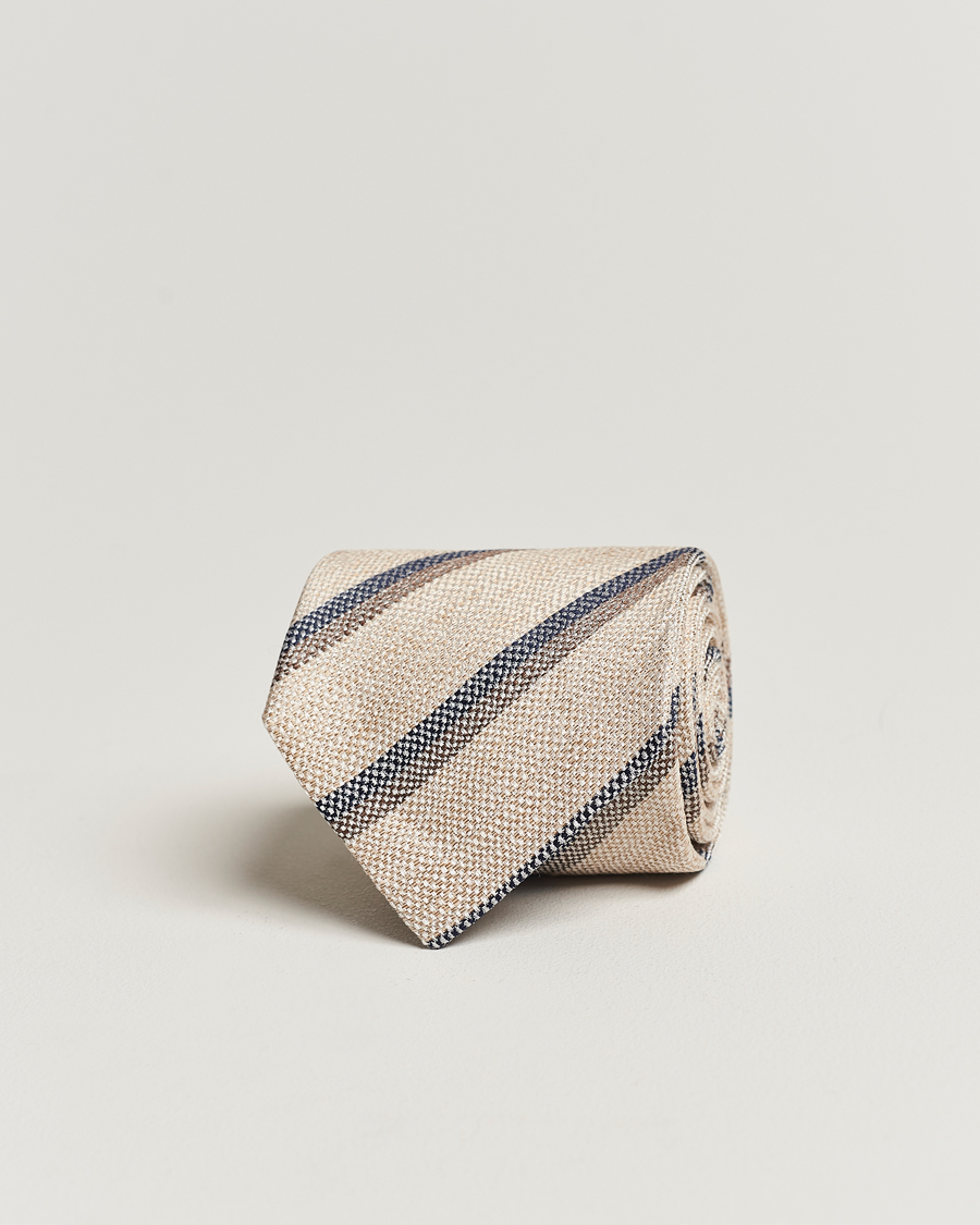 Herr | Amanda Christensen Silk/Linen Striped 8cm Tie Natural | Amanda Christensen | Silk/Linen Striped 8cm Tie Natural