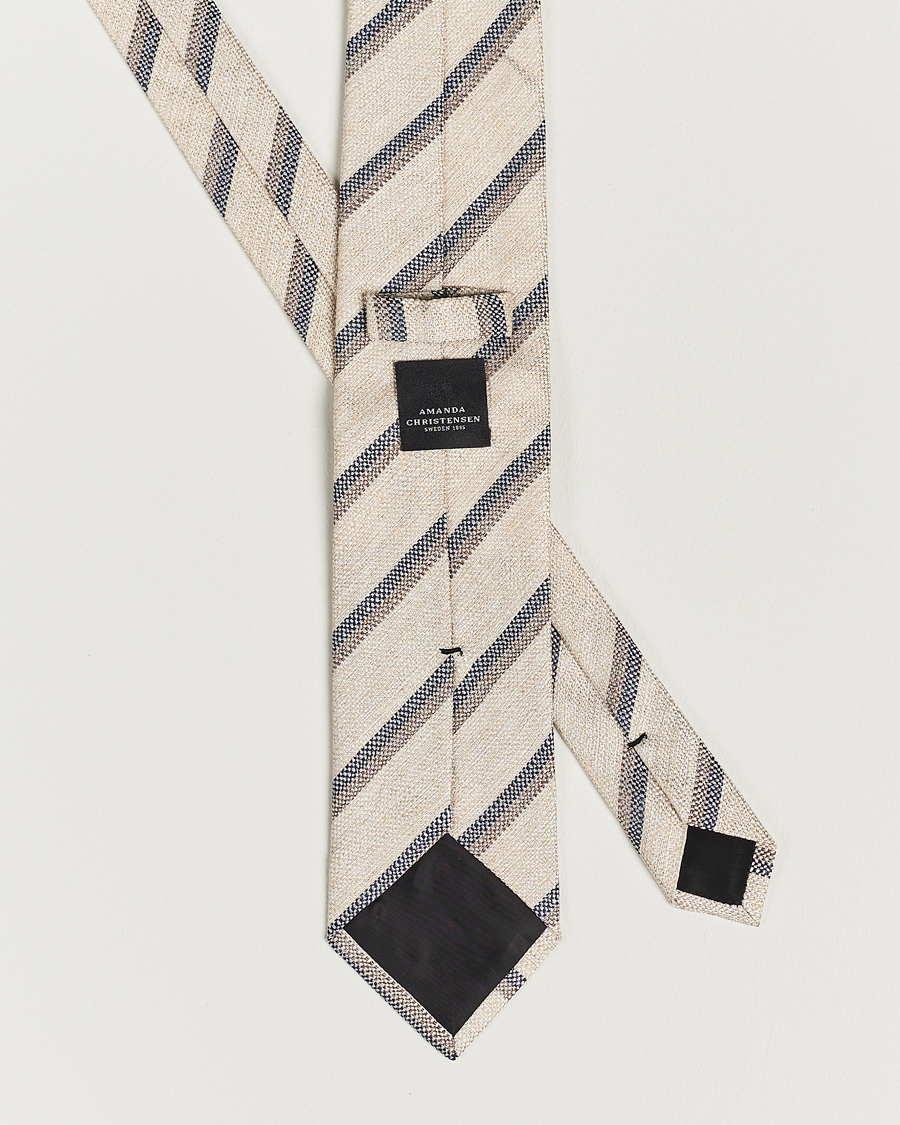 Herr | Amanda Christensen Silk/Linen Striped 8cm Tie Natural | Amanda Christensen | Silk/Linen Striped 8cm Tie Natural
