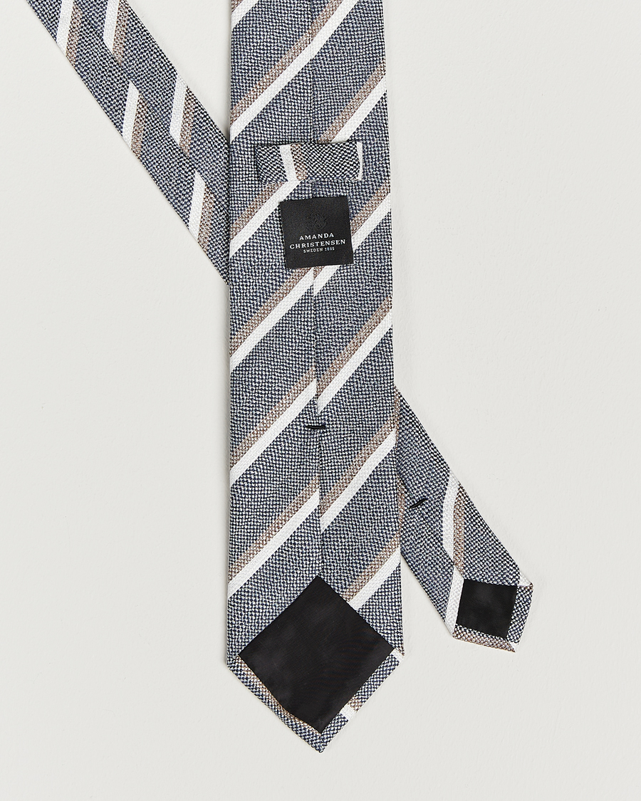 Herr | Amanda Christensen Silk/Linen Striped 8cm Tie Navy | Amanda Christensen | Silk/Linen Striped 8cm Tie Navy