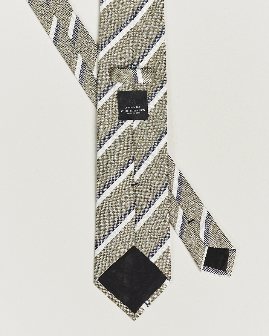 Herr | Amanda Christensen Silk/Linen Striped 8cm Tie Olive | Amanda Christensen | Silk/Linen Striped 8cm Tie Olive