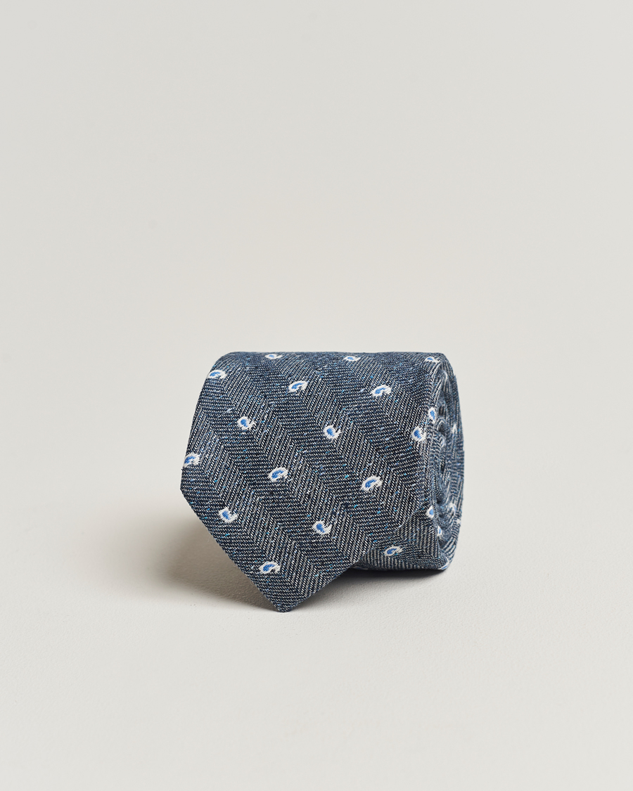 Herr |  | Amanda Christensen | Silk/Linen/Cotton Paisley 8cm Tie Navy