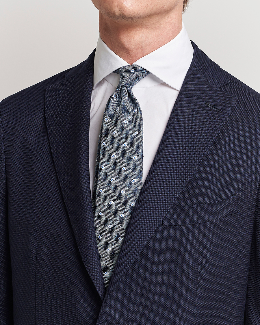 Herr | Amanda Christensen Silk/Linen/Cotton Paisley 8cm Tie Navy | Amanda Christensen | Silk/Linen/Cotton Paisley 8cm Tie Navy