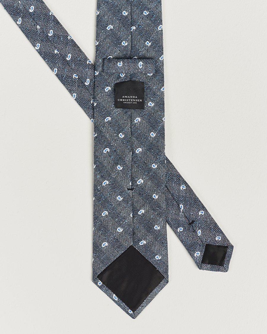Herr | Amanda Christensen Silk/Linen/Cotton Paisley 8cm Tie Navy | Amanda Christensen | Silk/Linen/Cotton Paisley 8cm Tie Navy