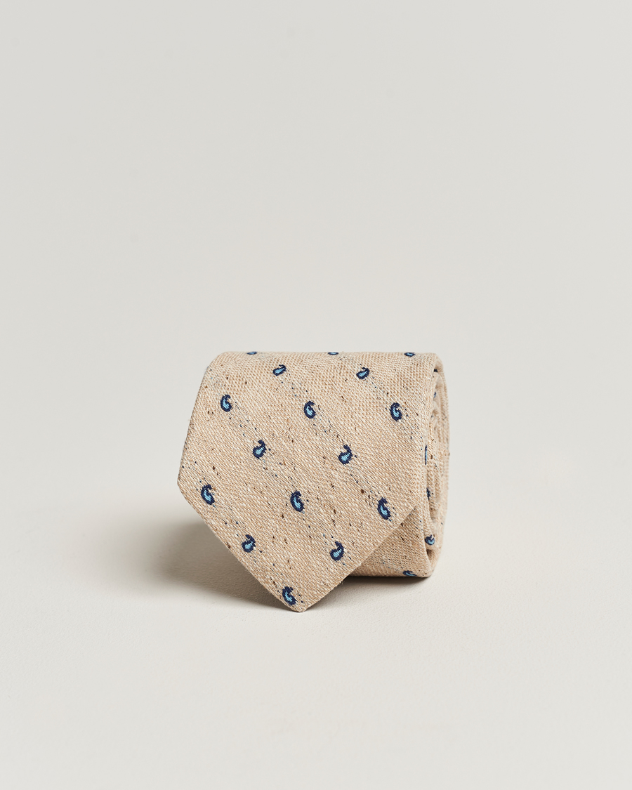 Herr | Amanda Christensen Silk/Linen/Cotton Paisley 8cm Tie Sand | Amanda Christensen | Silk/Linen/Cotton Paisley 8cm Tie Sand