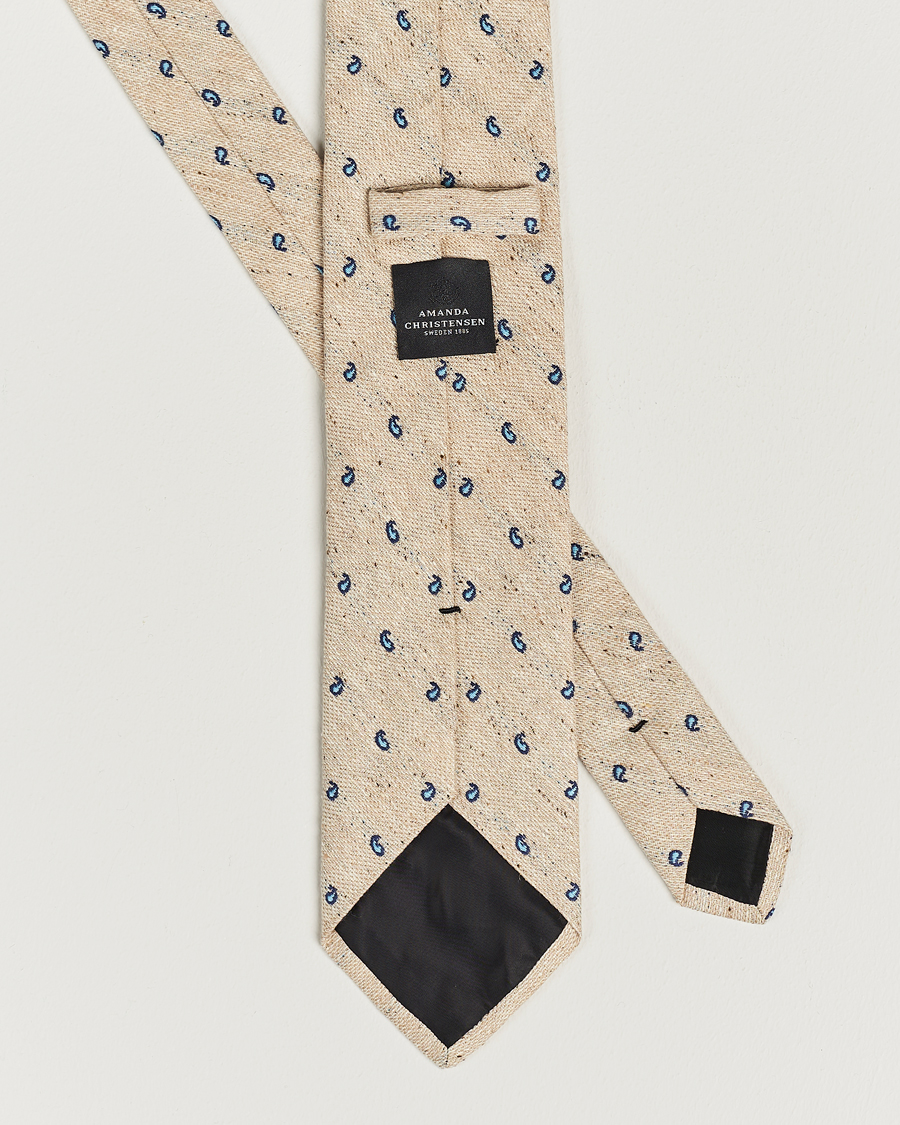 Herr | Amanda Christensen Silk/Linen/Cotton Paisley 8cm Tie Sand | Amanda Christensen | Silk/Linen/Cotton Paisley 8cm Tie Sand