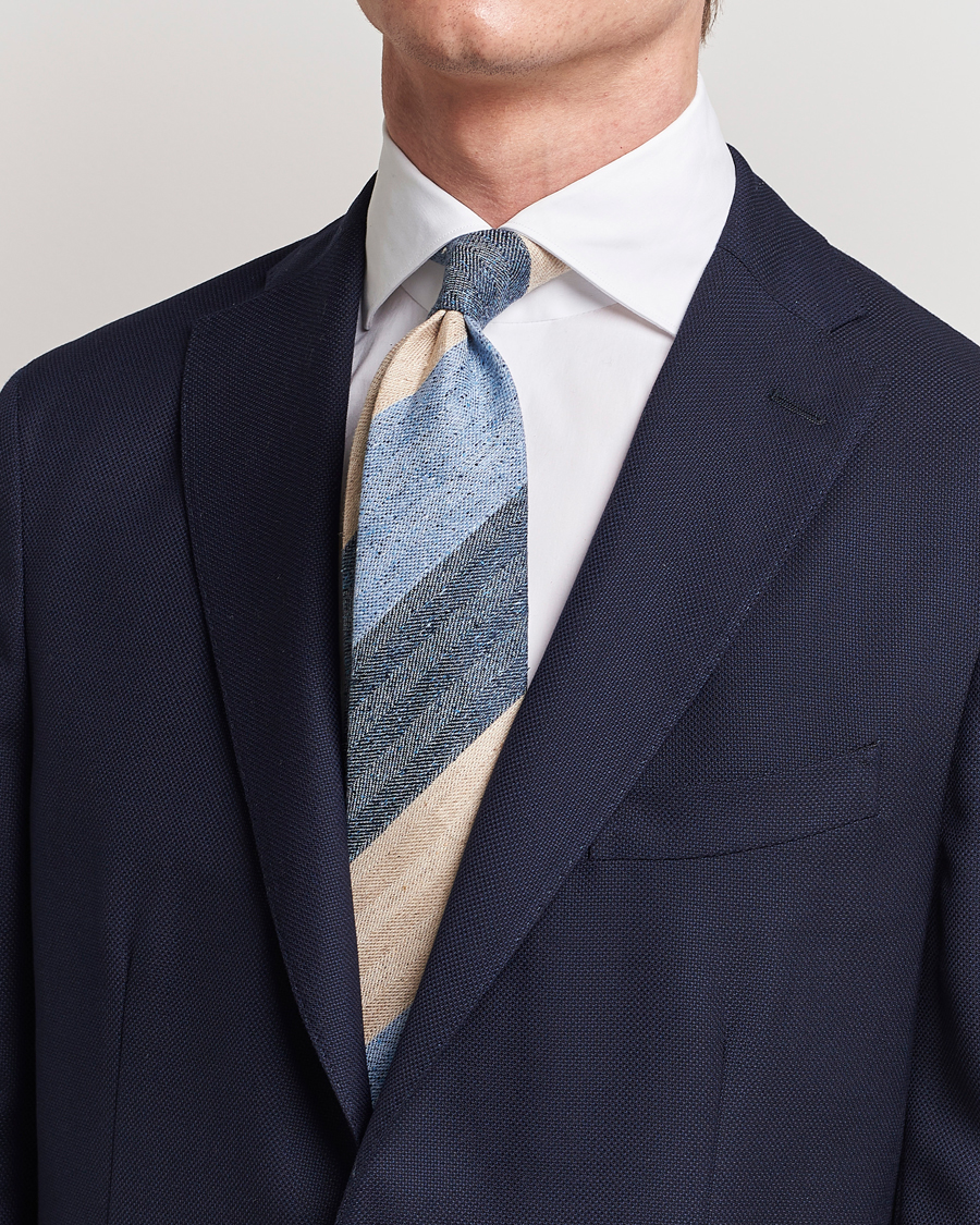 Herr | Udda kavaj | Amanda Christensen | Silk/Linen/Cotton Block Striped 8cm Tie Navy/Blue/Beige