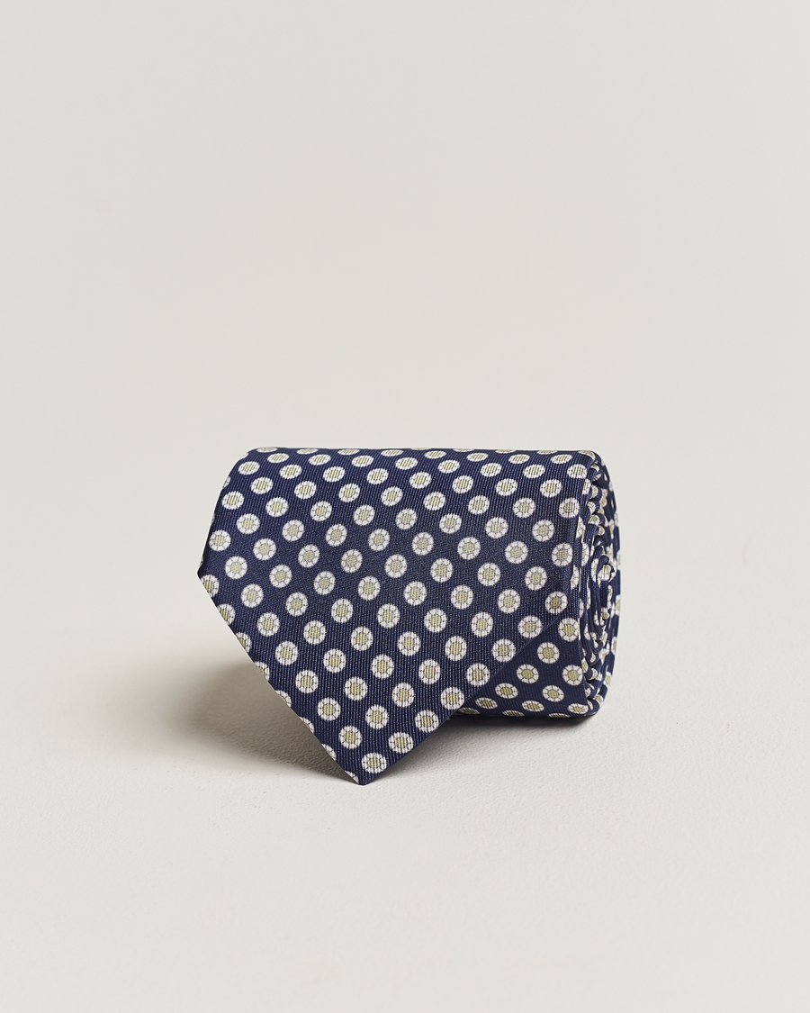 Herr | Amanda Christensen Silk Twill Printed 8cm Tie Navy/Green | Amanda Christensen | Silk Twill Printed 8cm Tie Navy/Green