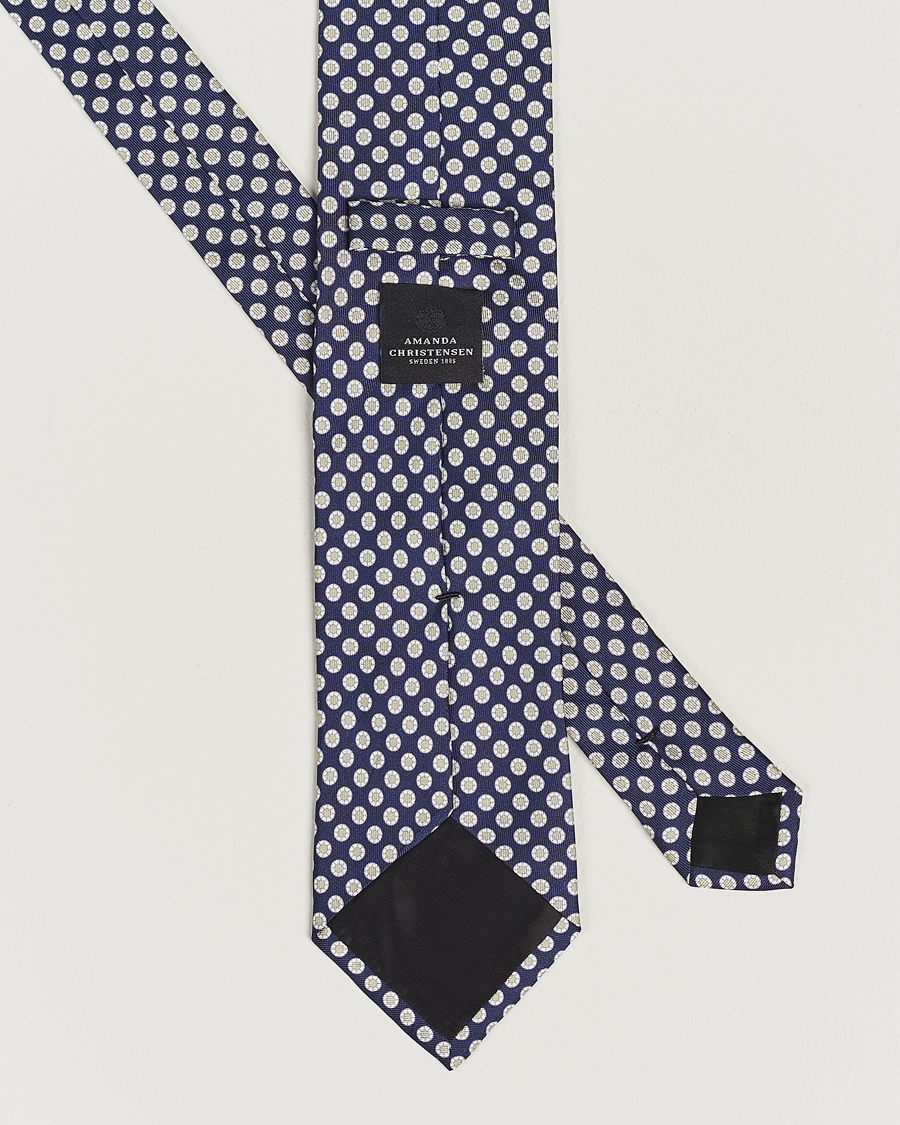 Herr | Amanda Christensen Silk Twill Printed 8cm Tie Navy/Green | Amanda Christensen | Silk Twill Printed 8cm Tie Navy/Green