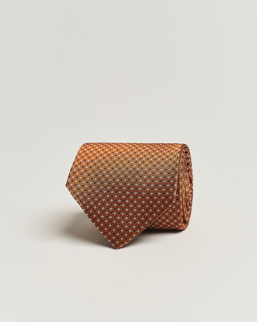 Herr | Amanda Christensen Silk Micro Printed 8cm Tie Rust Orange | Amanda Christensen | Silk Micro Printed 8cm Tie Rust Orange
