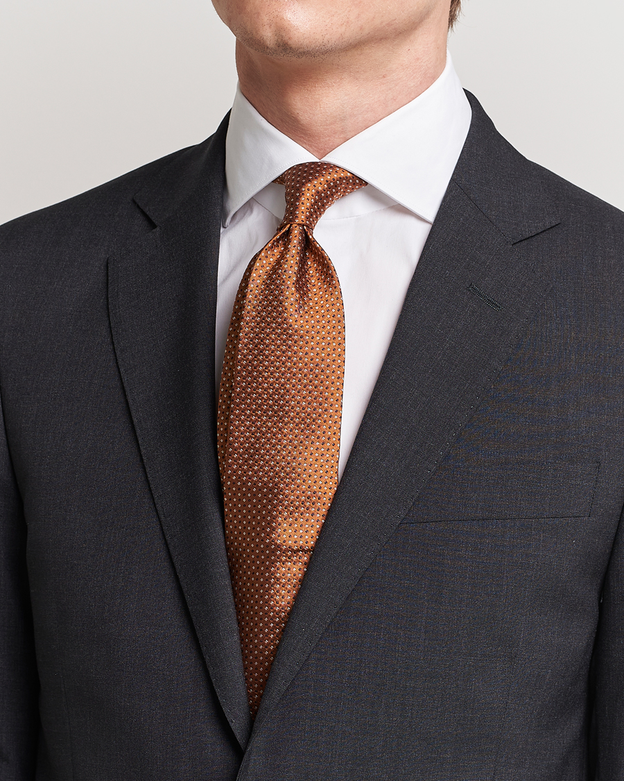 Herr |  | Amanda Christensen | Silk Micro Printed 8cm Tie Rust Orange