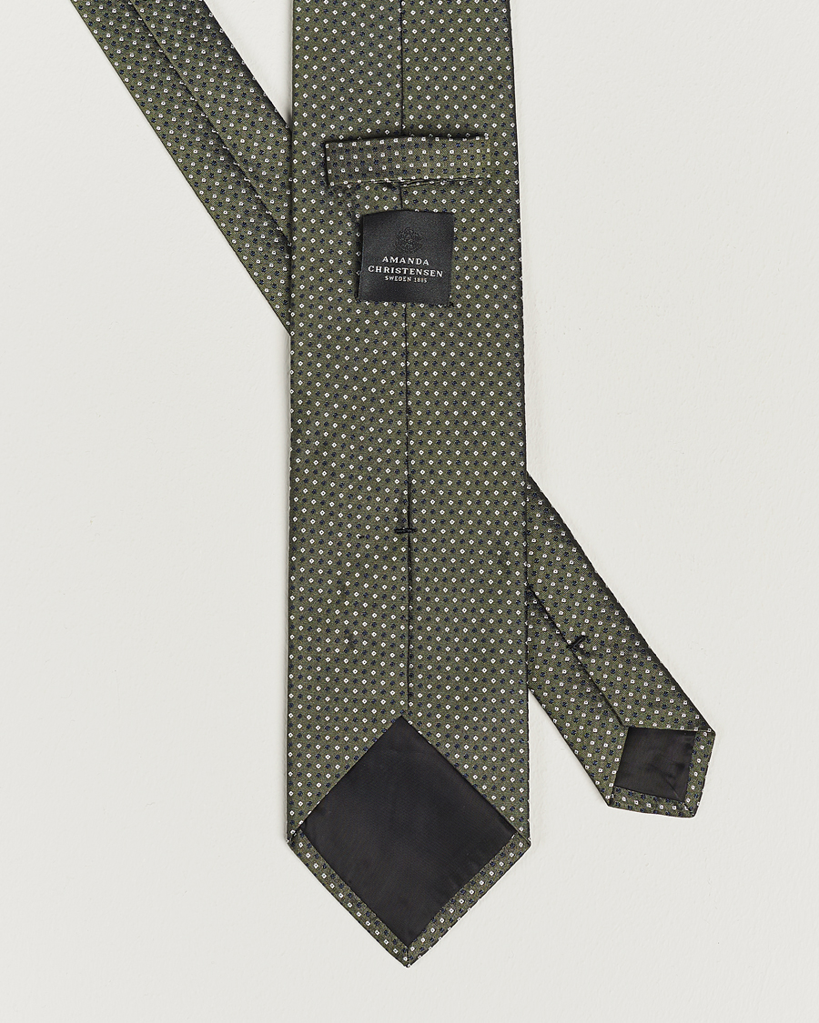 Herr | Amanda Christensen Silk Micro Printed 8cm Tie Olive | Amanda Christensen | Silk Micro Printed 8cm Tie Olive