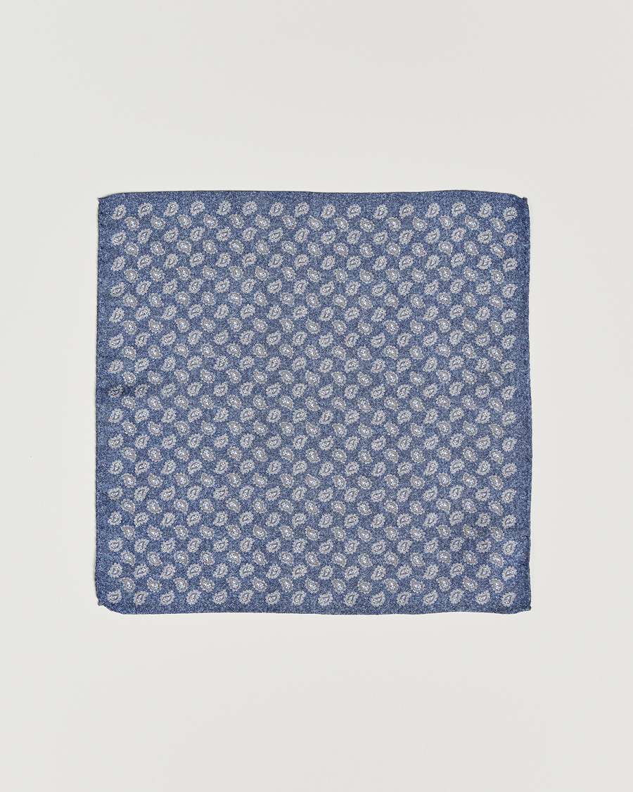 Herr | Amanda Christensen Silk Oxford Printed Paisley Pocket Square Navy | Amanda Christensen | Silk Oxford Printed Paisley Pocket Square Navy