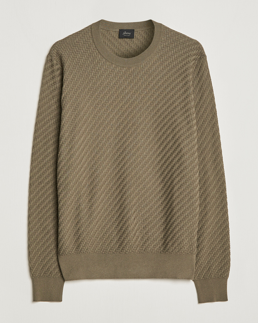 Herr | Tröjor | Brioni | Basket Stitch Crew Neck Sweater Olive