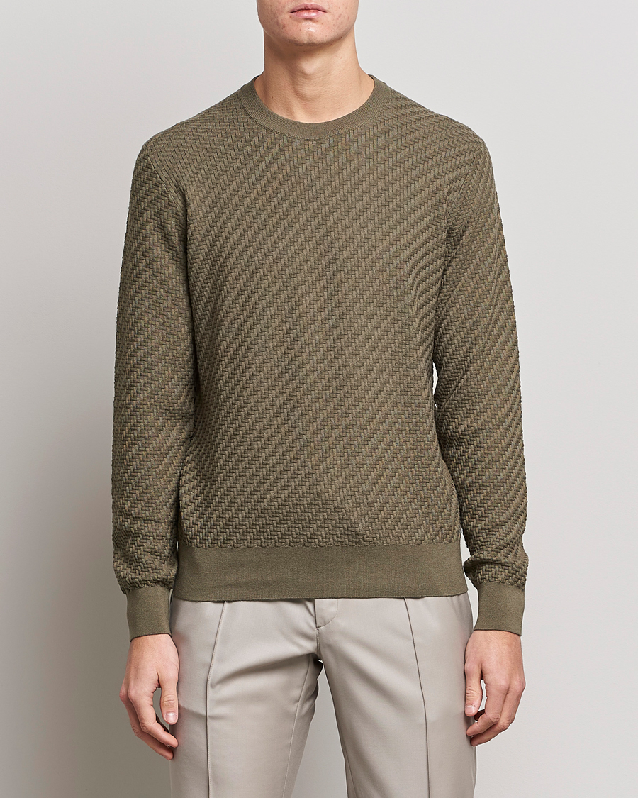 Herr |  | Brioni | Basket Stitch Crew Neck Sweater Olive