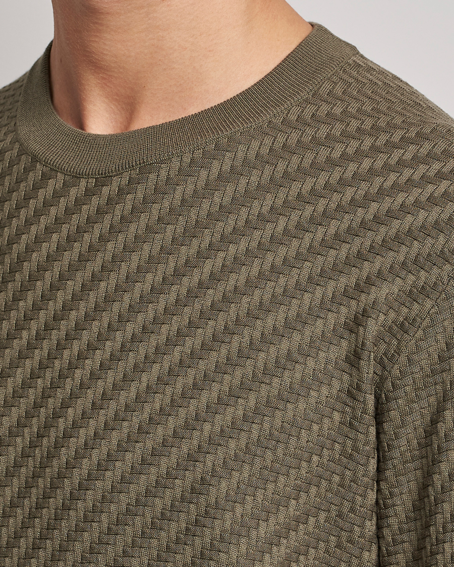 Herr | Tröjor | Brioni | Basket Stitch Crew Neck Sweater Olive