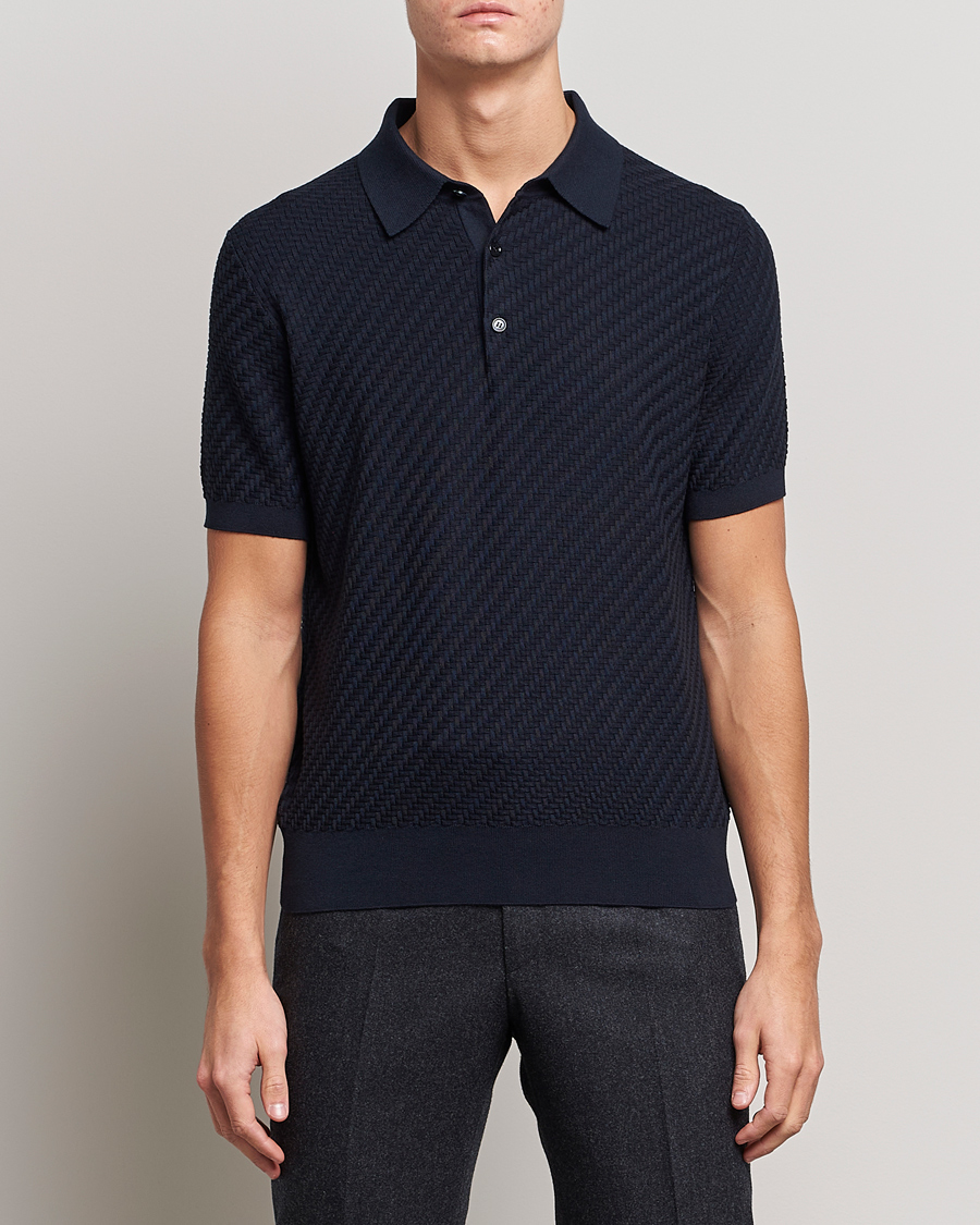 Herr | Tröjor | Brioni | Basket Stitch Knitted Polo Navy