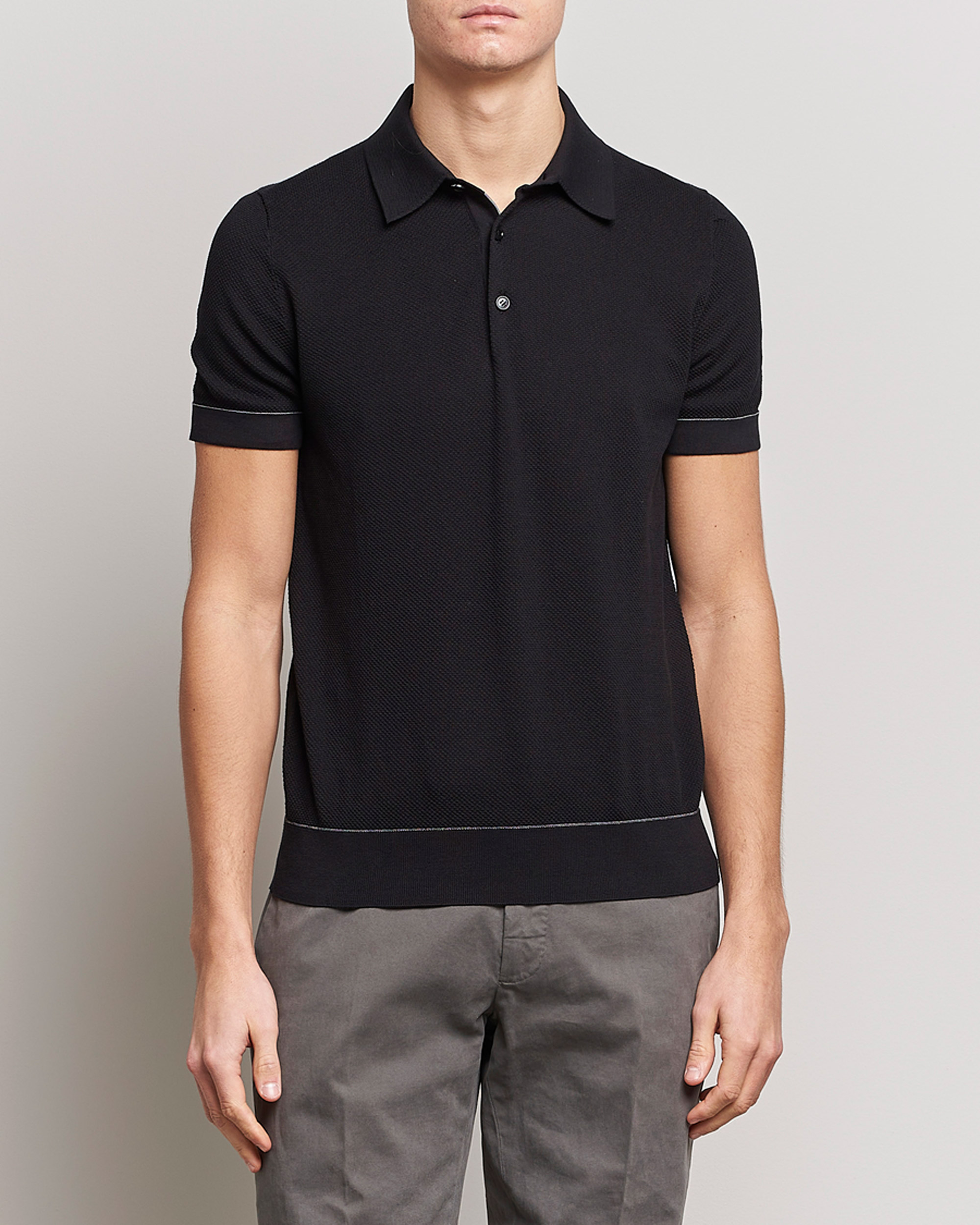 Herr | Tröjor | Brioni | Sea Island Knit Polo Black