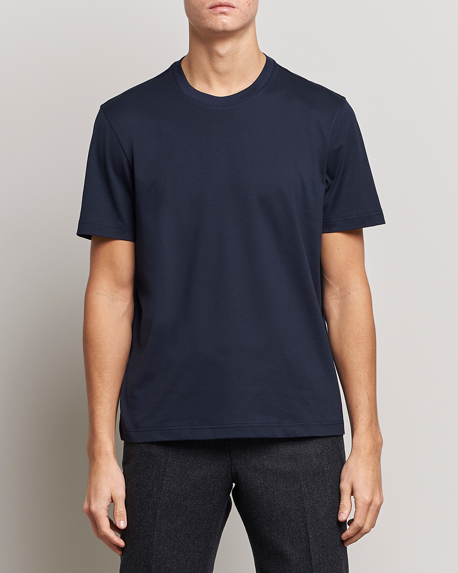 Herr | Quiet Luxury | Brioni | Short Sleeve Cotton T-Shirt Navy