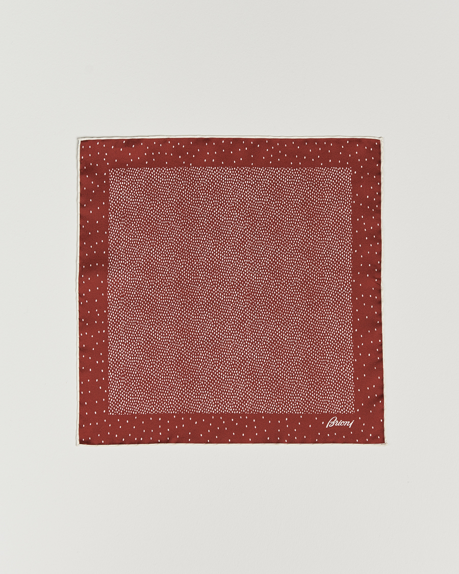 Herr | Brioni Printed Silk Pocket Square White/Red | Brioni | Printed Silk Pocket Square White/Red