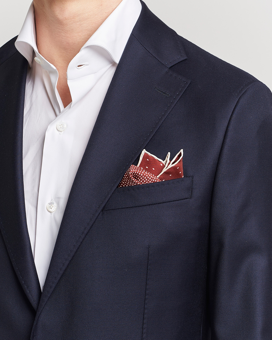 Herr | Brioni Printed Silk Pocket Square White/Red | Brioni | Printed Silk Pocket Square White/Red