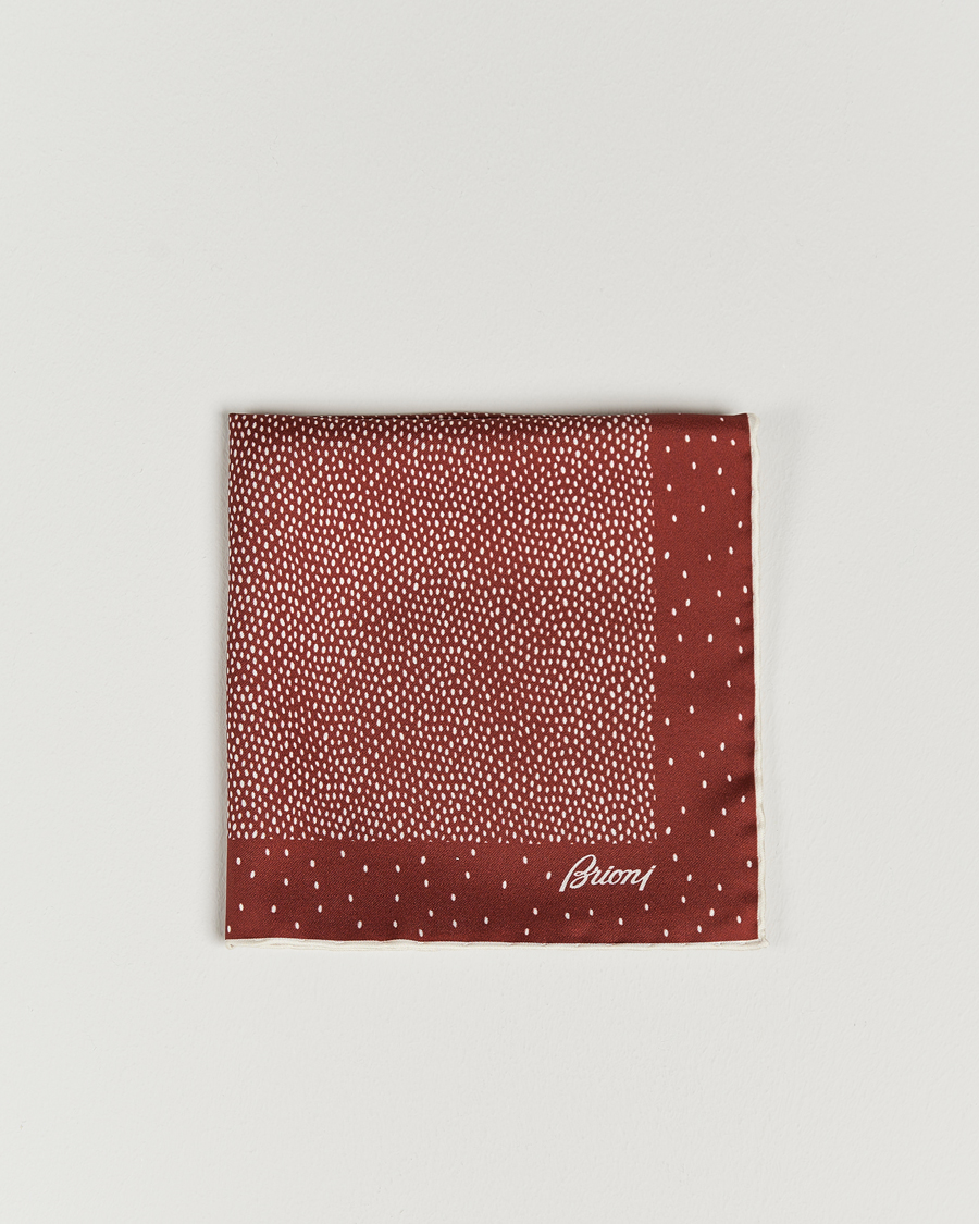 Herr | Brioni Printed Silk Pocket Square White/Red | Brioni | Printed Silk Pocket Square White/Red