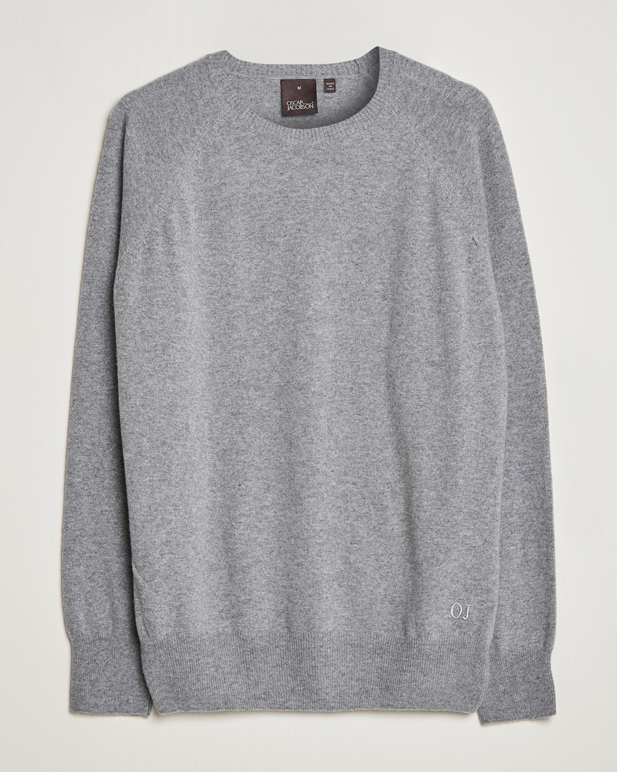 Herr | Tröjor | Oscar Jacobson | Gustaf Lambswool Raglan Crew Neck Light Grey