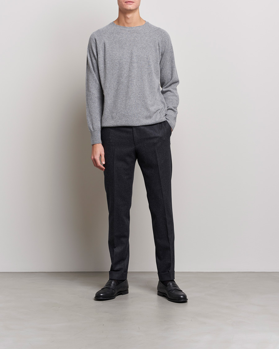 Herr | Tröjor | Oscar Jacobson | Gustaf Lambswool Raglan Crew Neck Light Grey