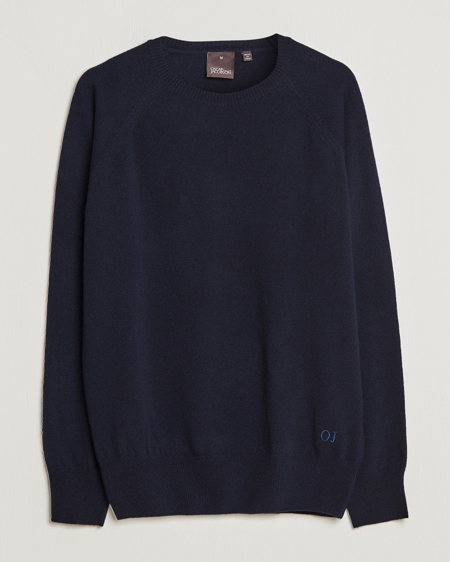 Herr | Tröjor | Oscar Jacobson | Gustaf Lambswool Raglan Crew Neck Navy