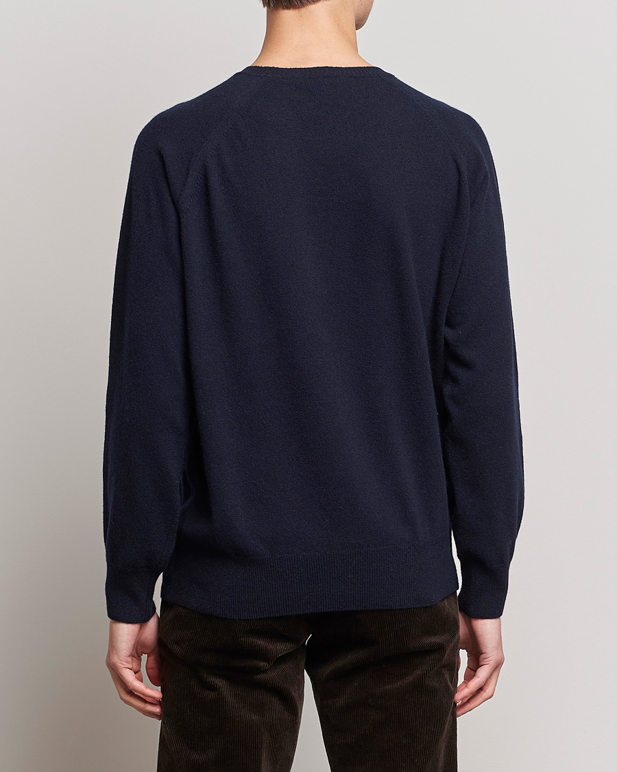 Herr | Tröjor | Oscar Jacobson | Gustaf Lambswool Raglan Crew Neck Navy