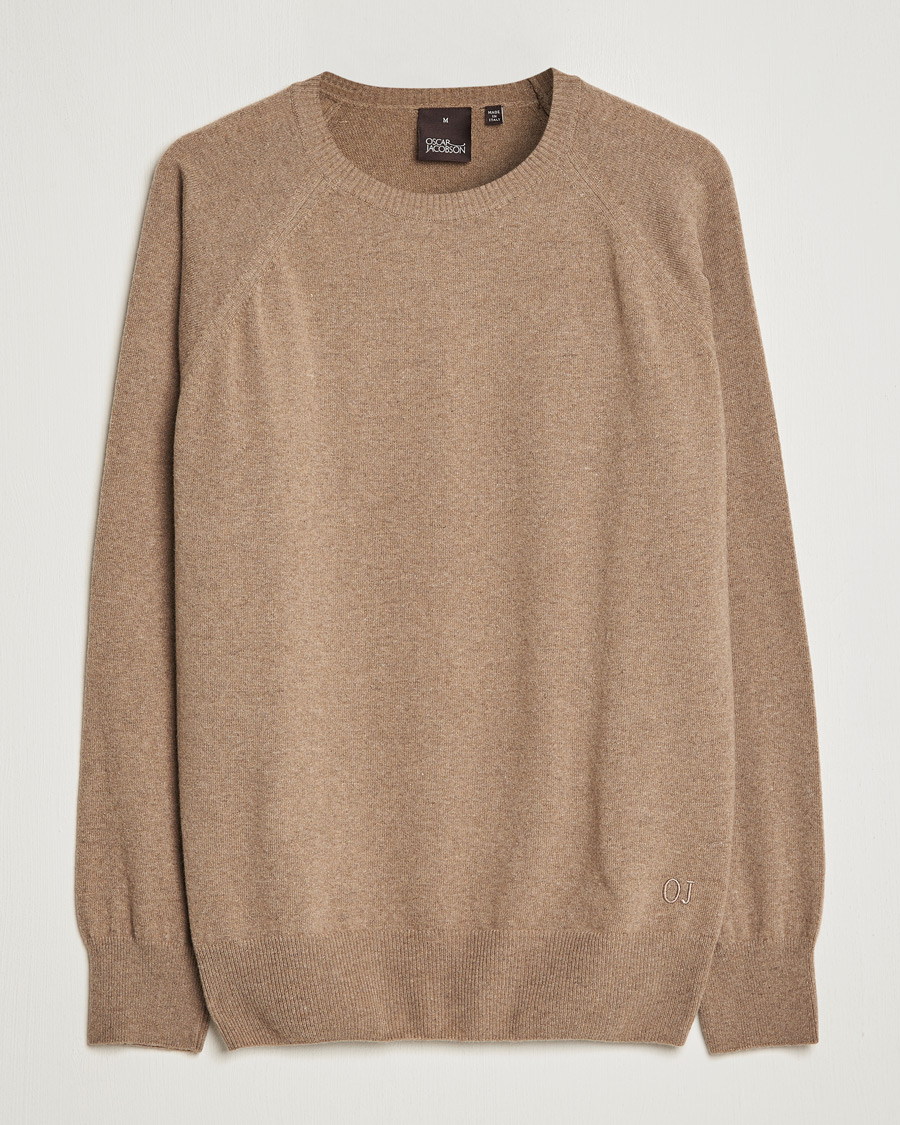 Herr | Tröjor | Oscar Jacobson | Gustaf Lambswool Raglan Crew Neck Camel