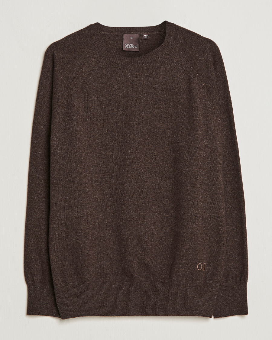 Herr | Tröjor | Oscar Jacobson | Gustaf Lambswool Raglan Crew Neck Dark Brown