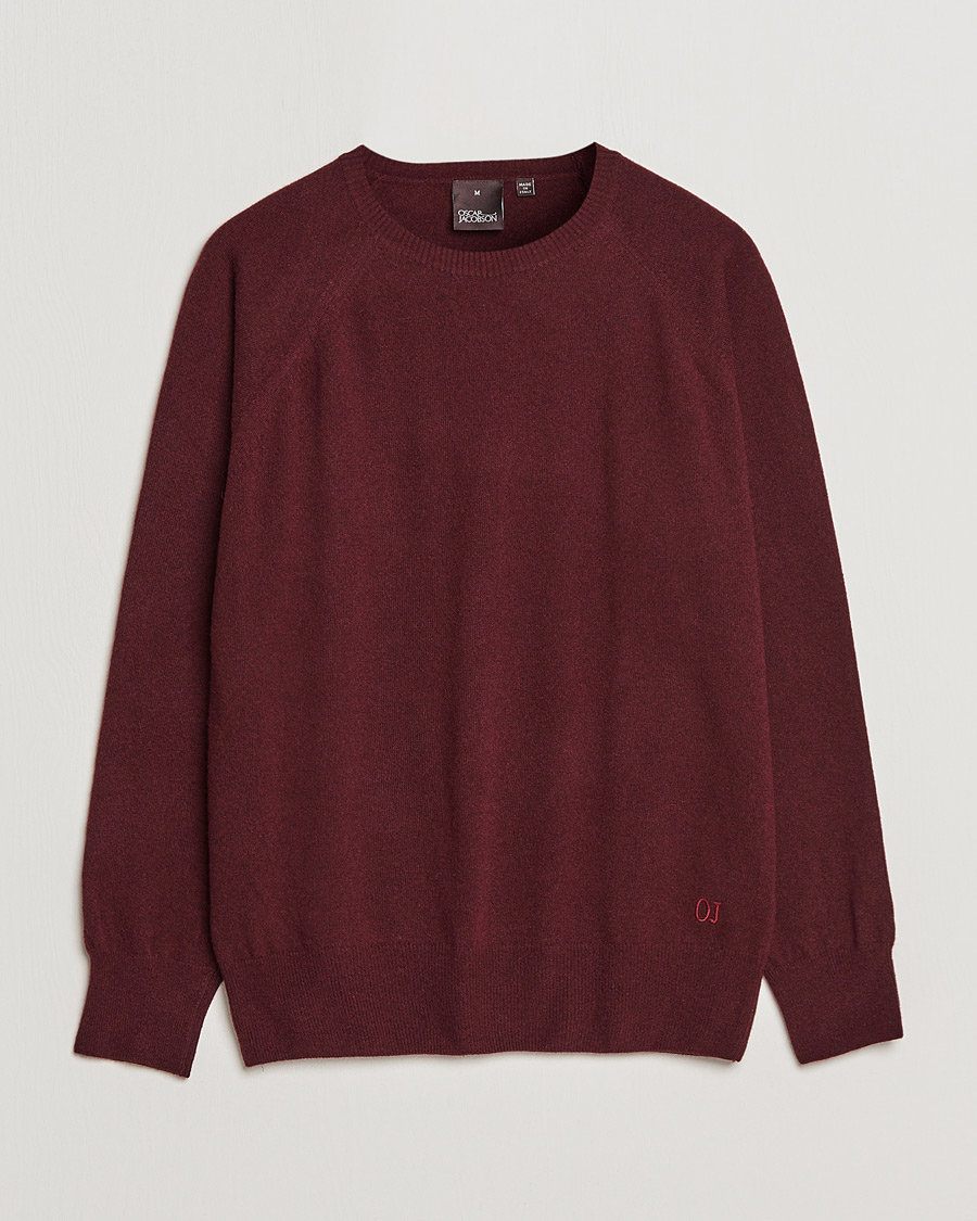 Herr | Tröjor | Oscar Jacobson | Gustaf Lambswool Raglan Crew Neck Burgundy